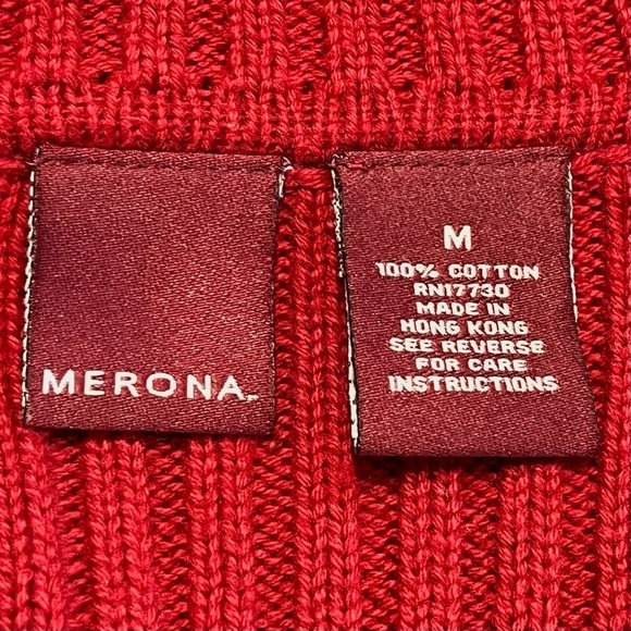 Merona 100% Heavy Cotton Open Front Collared Red Cardigan Size Medium - Picture 6 of 8
